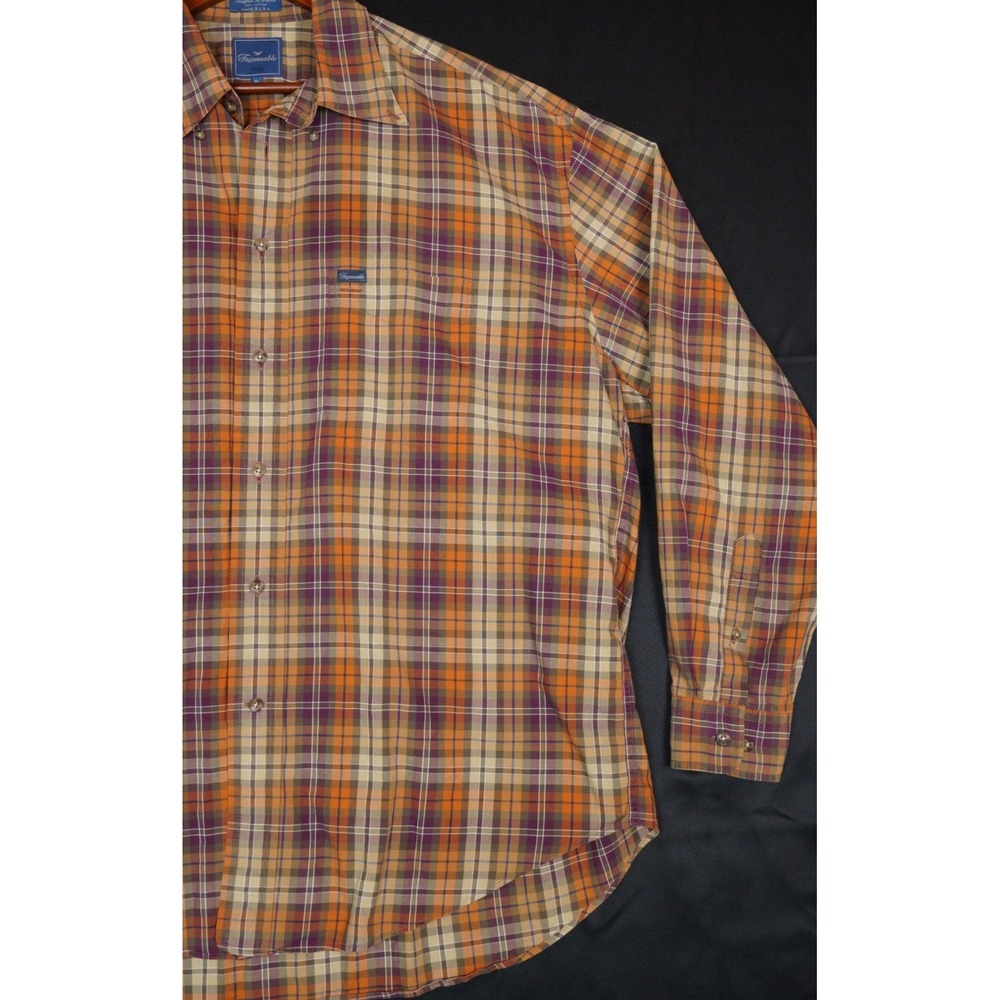 Faconnable Mens XL Orange Purple Plaid Button Down Shirt Cotton Made in USA